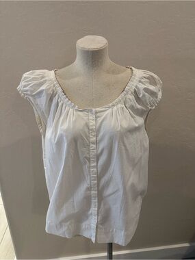 Anne Klein White Button-Front Cap Sleeve Blouse